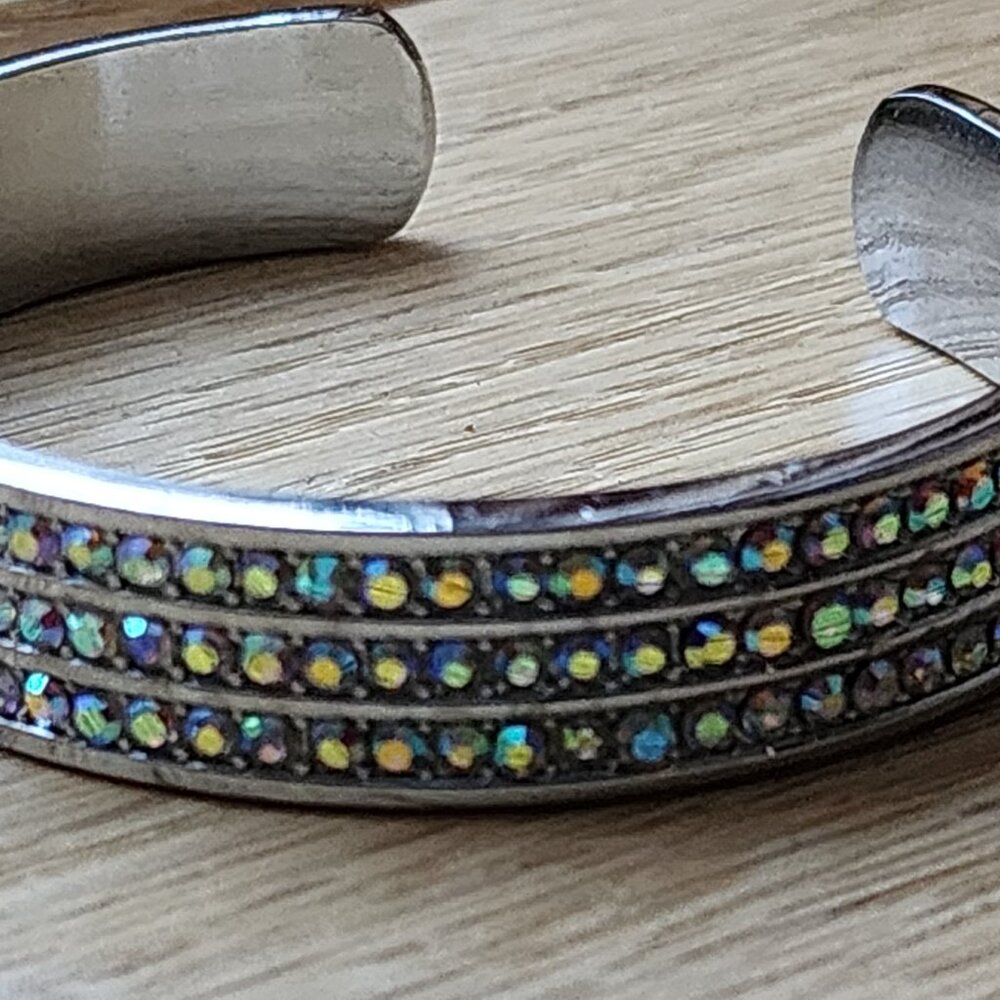 Silvertone Bangle With Three Rows Of Crystals - image 3